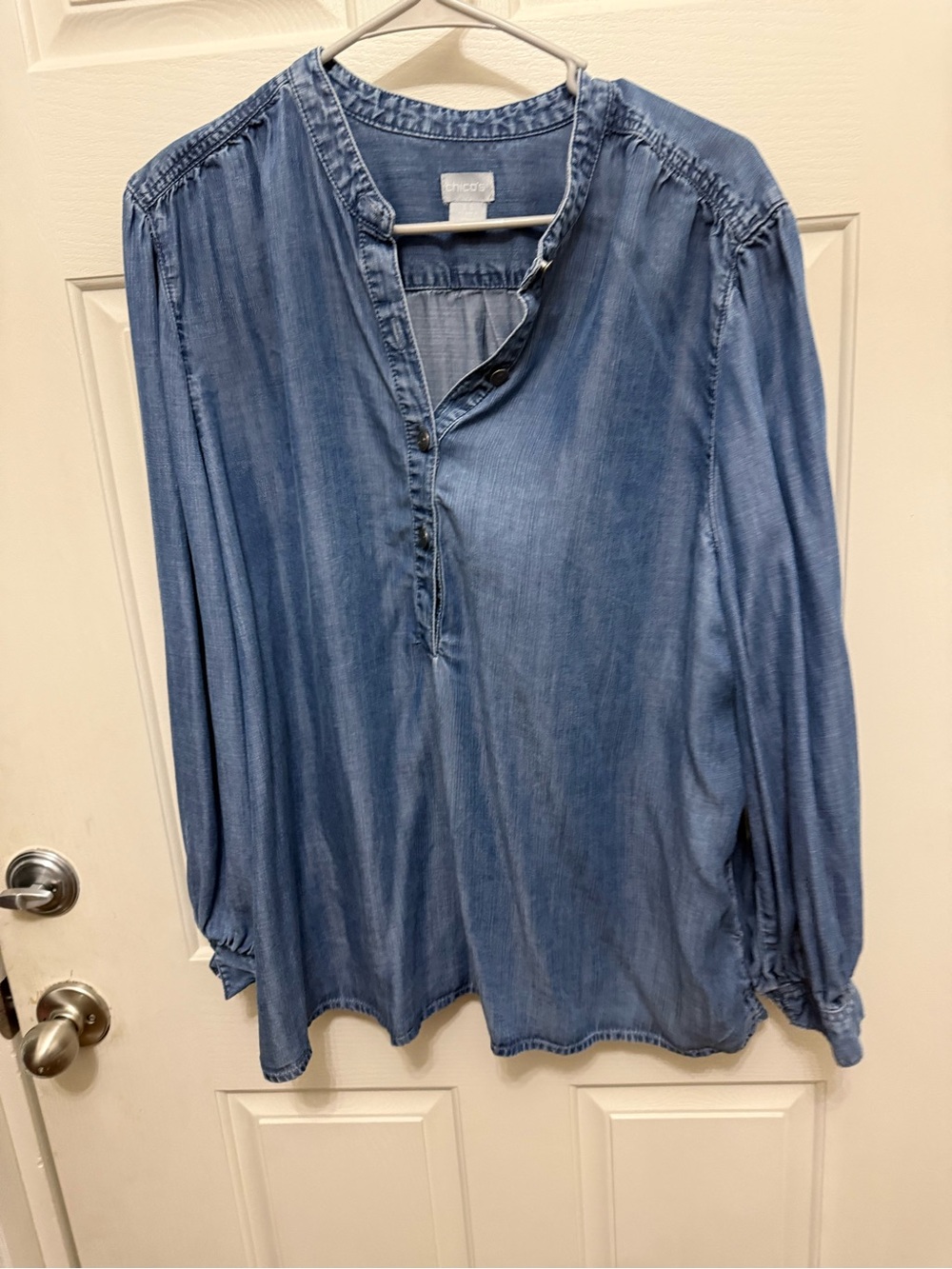 Chico's Washed Denim-Blue Split-Neck Tunic